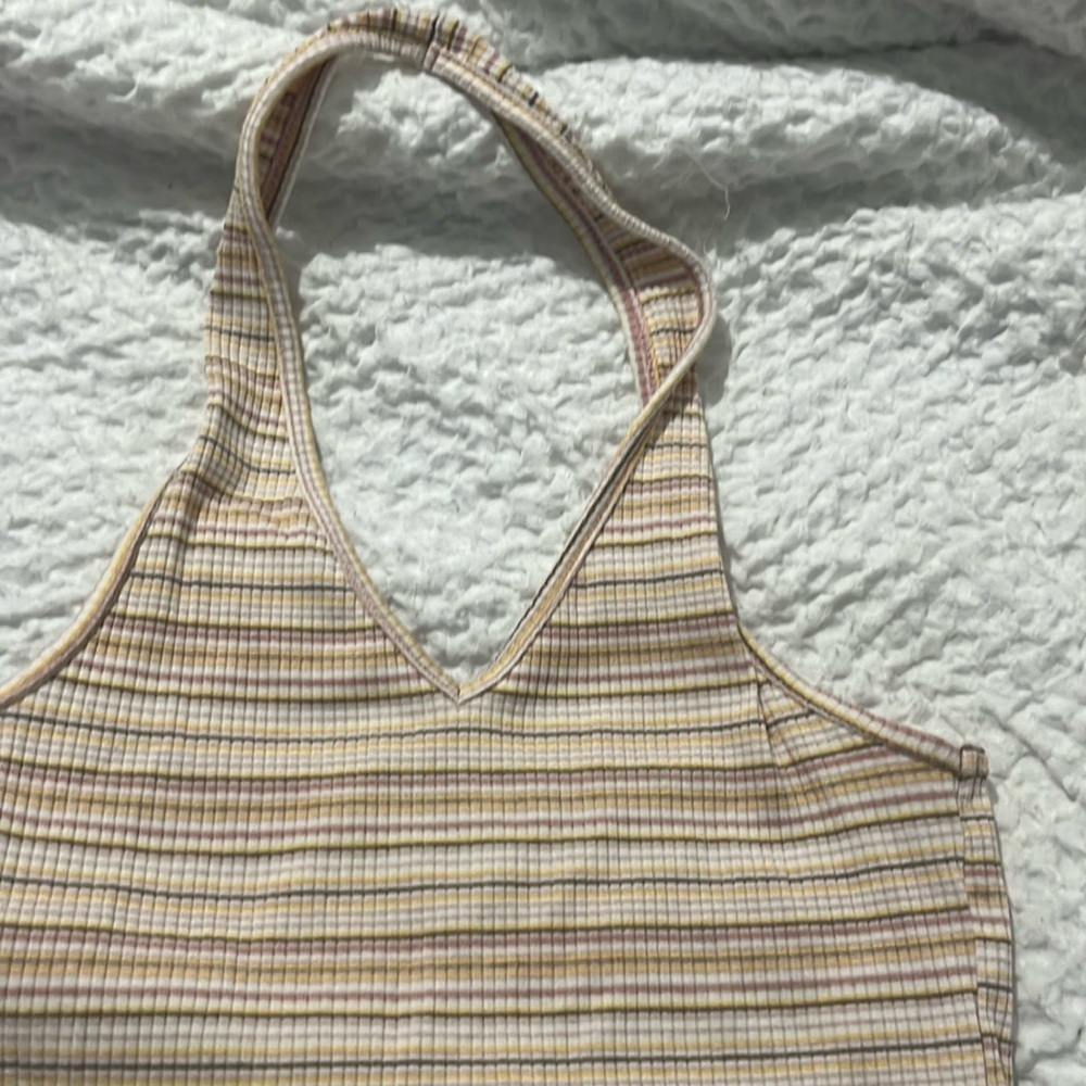 American Eagle Outfitters Women’s Striped Tan Neutrals Halter Tank Top Size XS - Picture 3 of 7